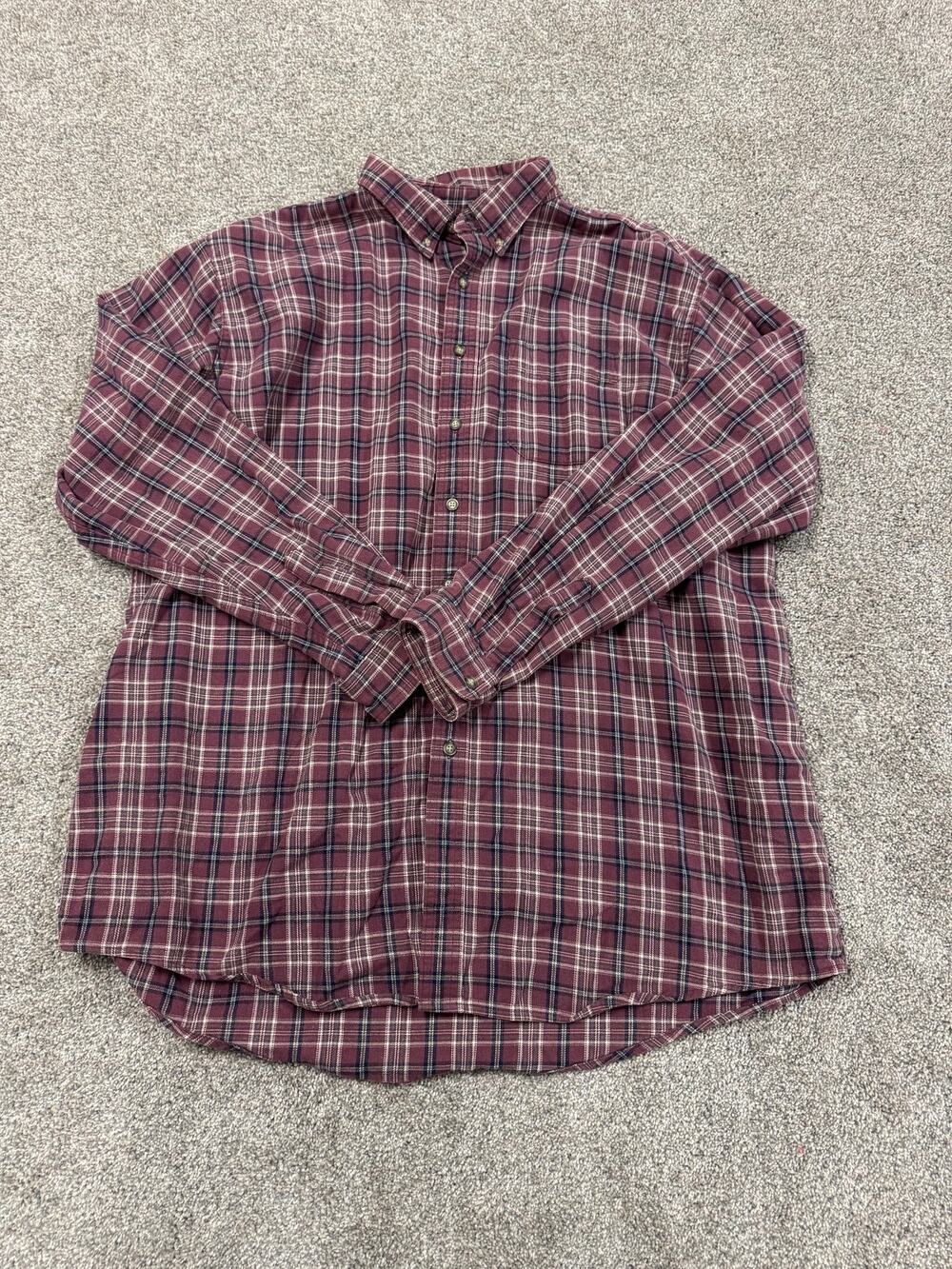 L.L. Bean Men's Burgundy Plaid Button-Down Flannel Shirt